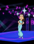 young girl dressed as Princess Jasmin on a stage