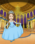 Little girl dressed as a princess in a ball room