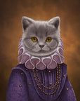 Grey cat in purple royal historic outfit