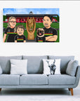 Family with a dog in penrith panthers premiership canvas