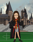 School girl with harry potter want wearing gryffidor