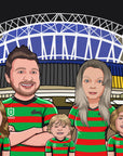 Sydney Rabbitohs family team supporters standing at accor stadium
