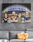 Family in NRL jerseys at accor stadium