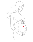 Pregnant mother with heart in stomach holding her bump