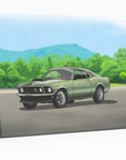 Green loud car on the road