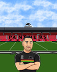 man at bluebet stadium in his penrith panthers nrl jersry
