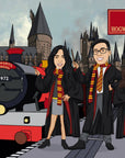 University friends at the hogwarts express holding their wands