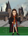 girl wearing gryffindor outfit