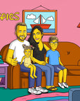 father, mother, son and daughter sitting on the couch together