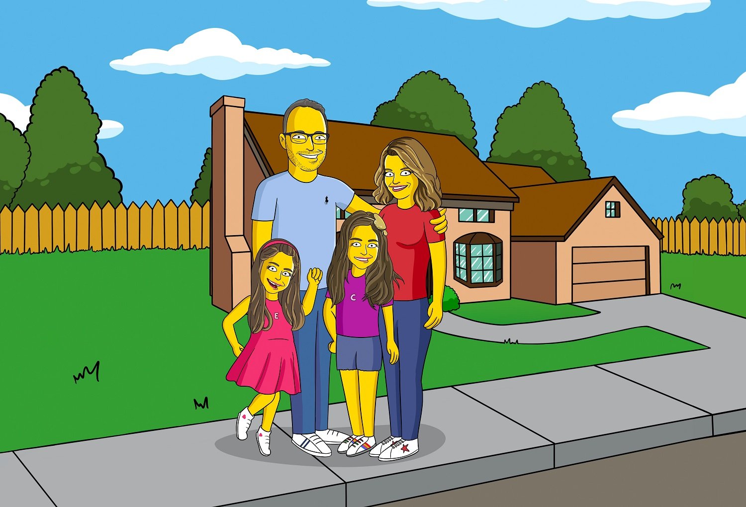 Family in front of simpsons house