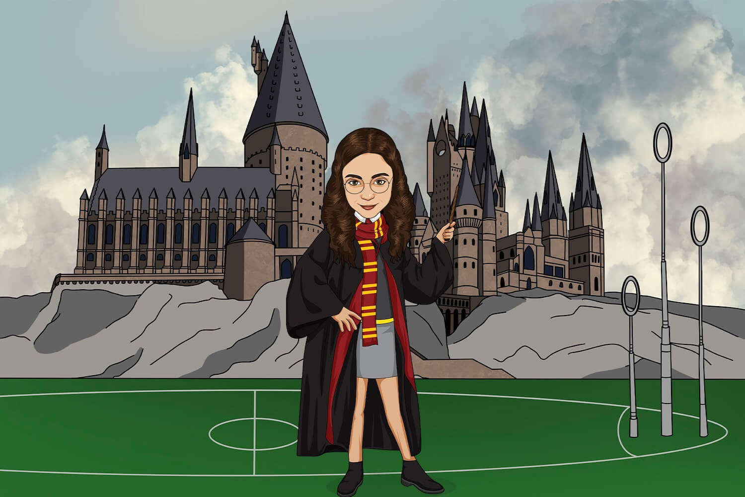 School girl with harry potter want wearing gryffidor