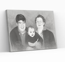 Load image into Gallery viewer, I am Cartoonified, In loving memory artwork, black and white sketch, photo merge
