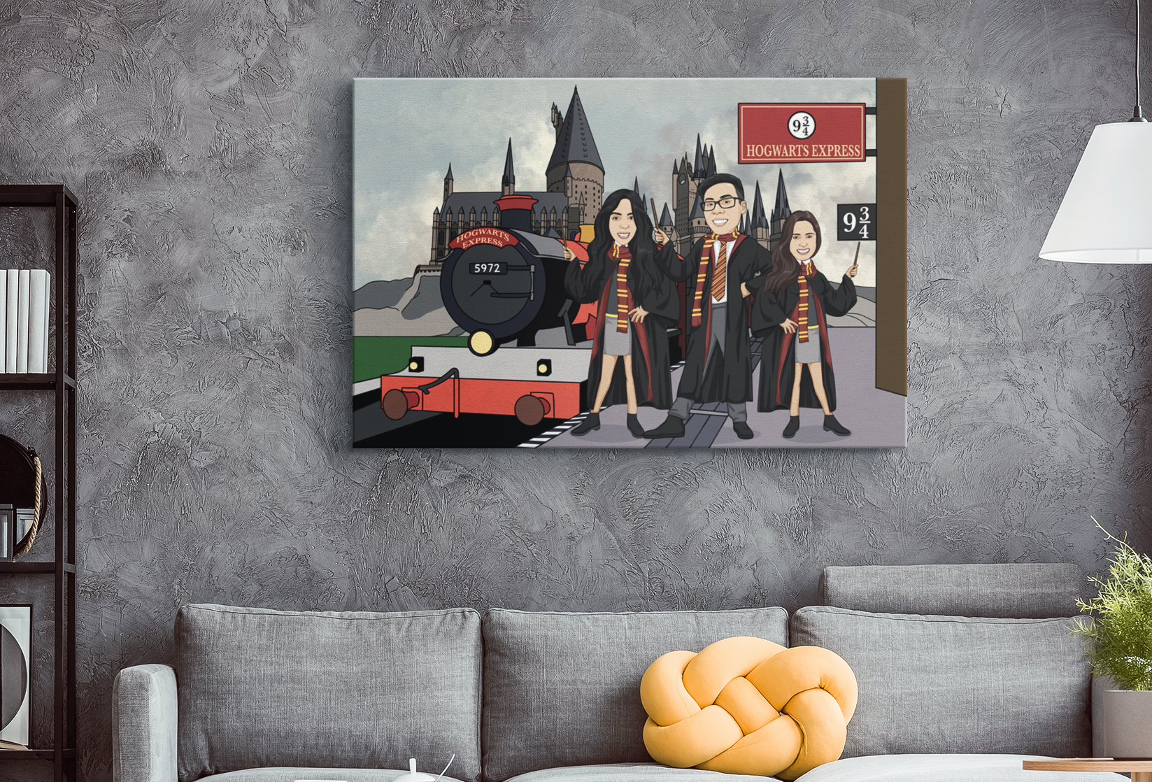 Gryffindor house dressed, three people printed on canvas