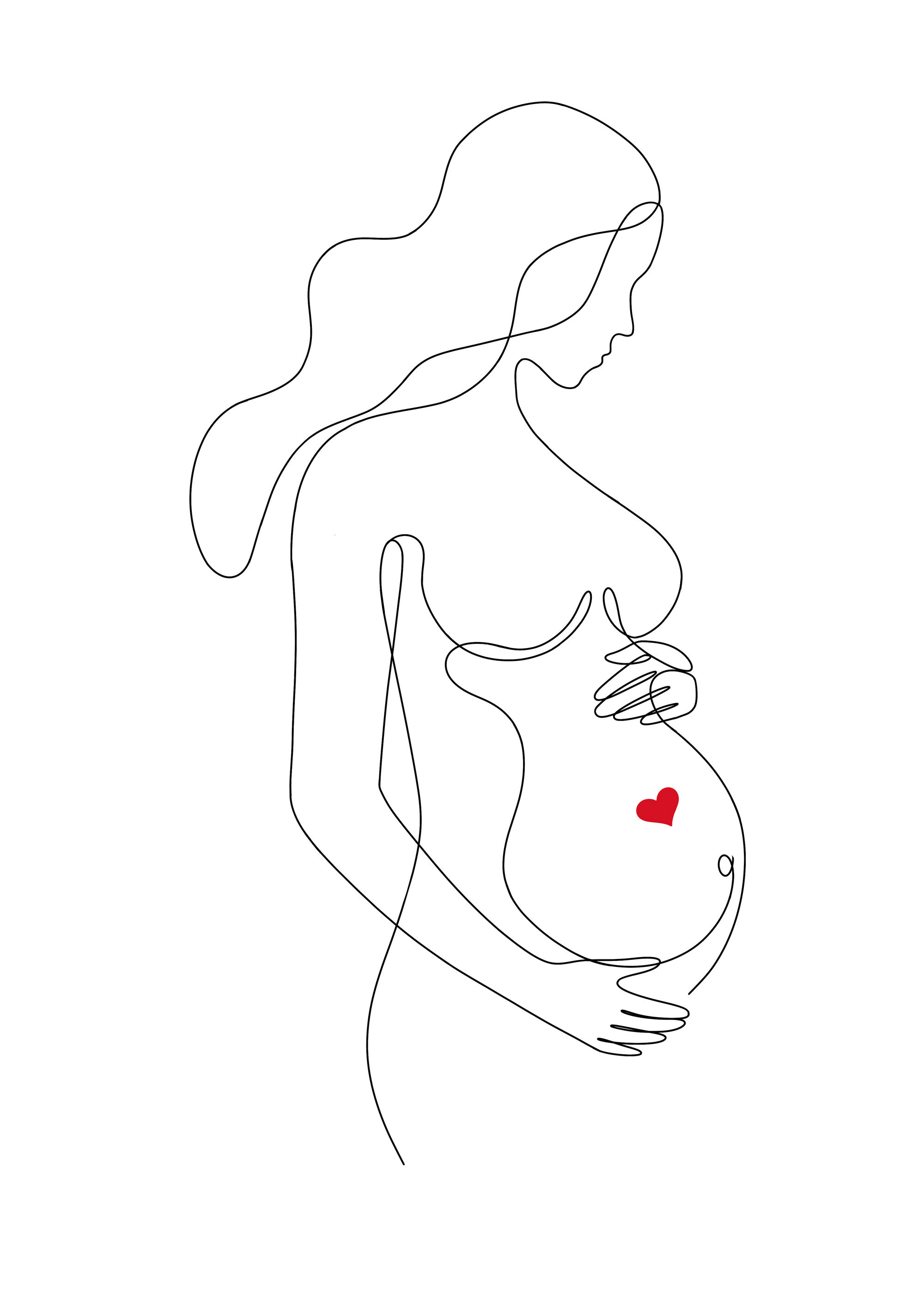 Pregnant mother with heart in stomach holding her bump