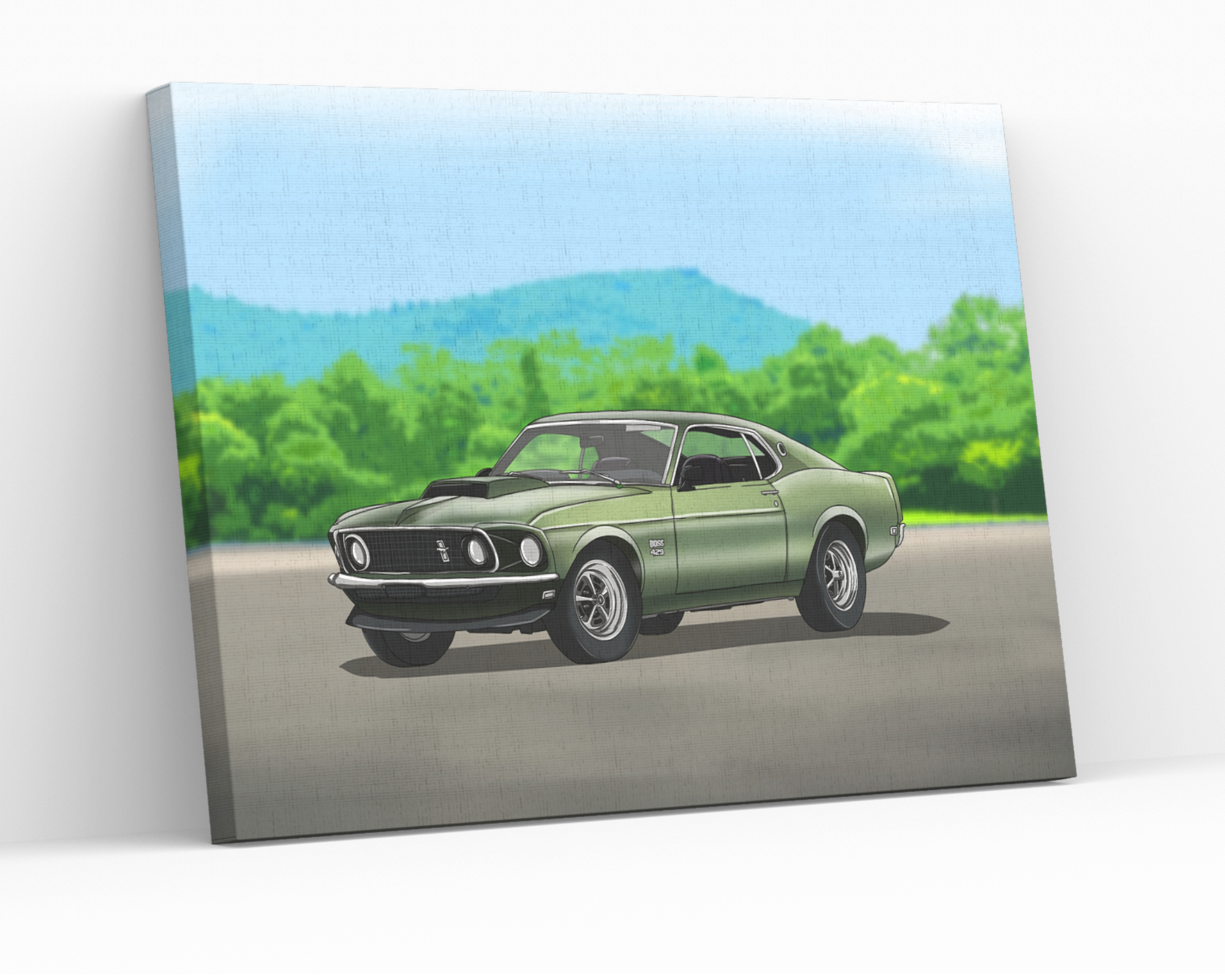 Green loud car on the road