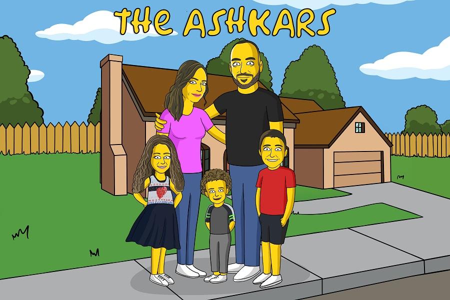 simpsons house portrait of a family of five standing together