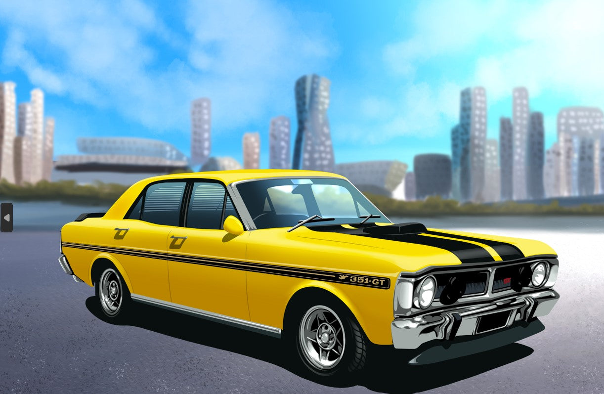 Yellow GT car in the city