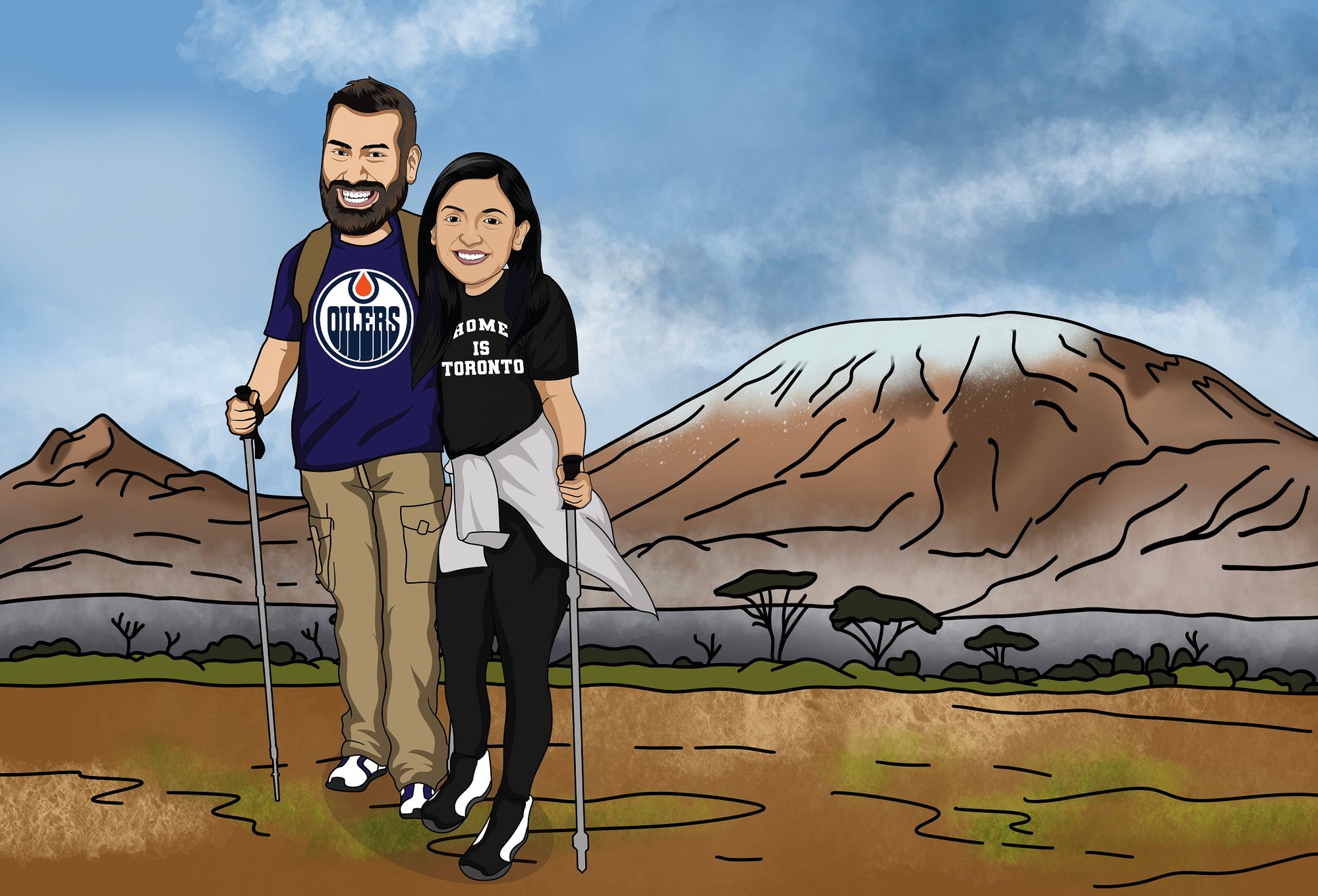 couple hiking in mountains