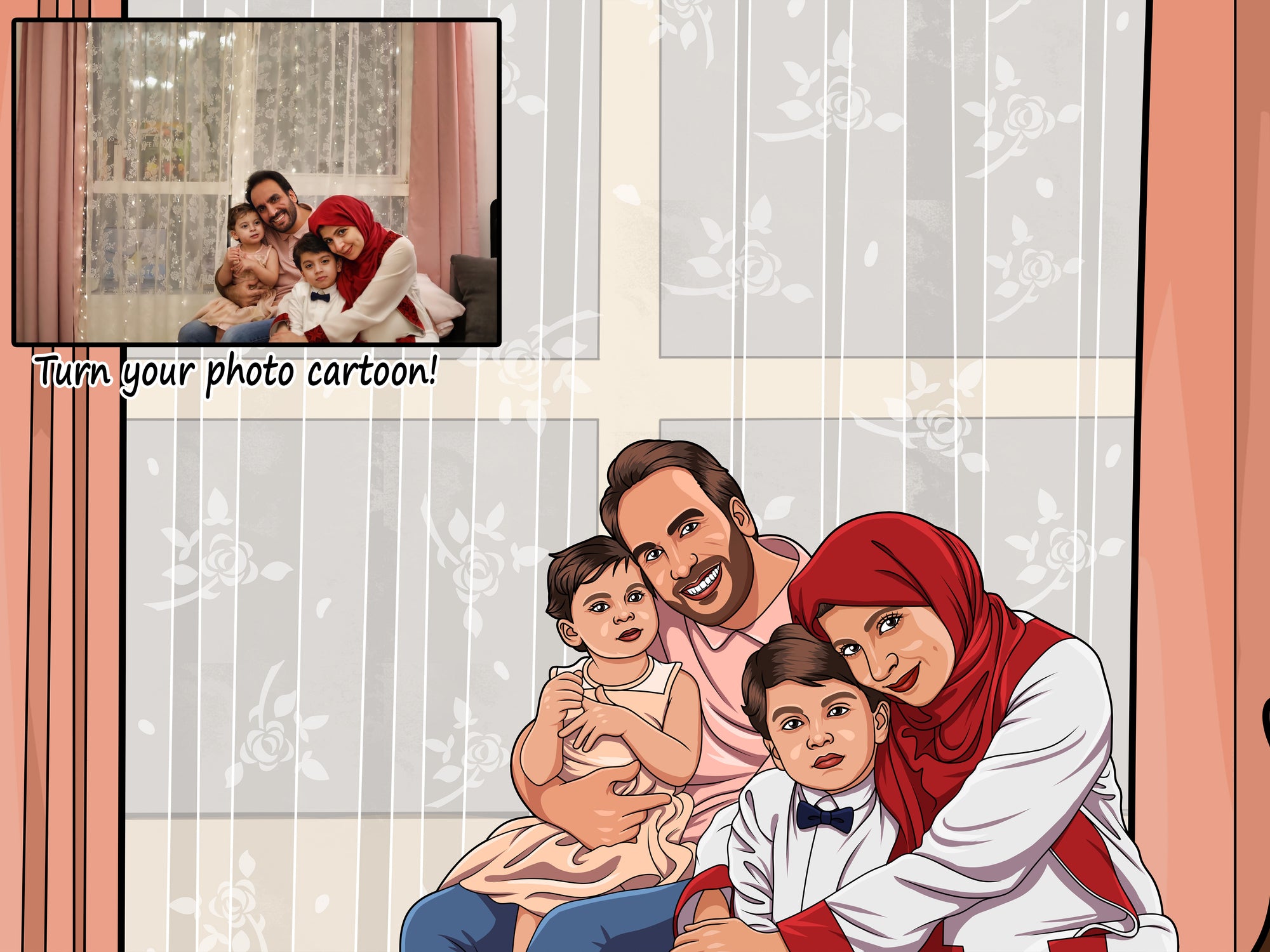family hugging children in front of window