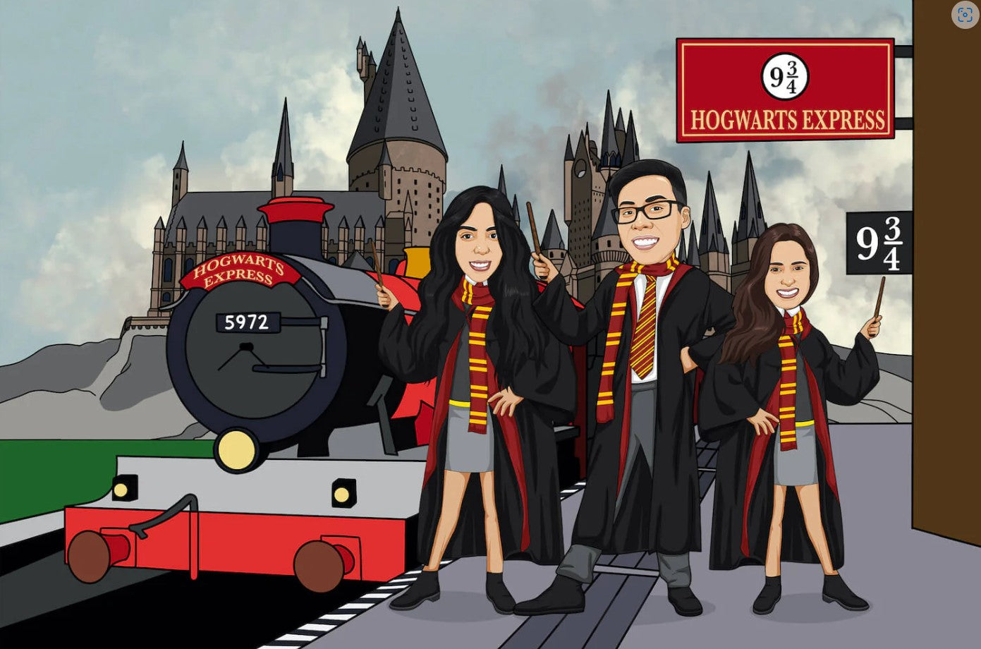 University friends at the hogwarts express holding their wands
