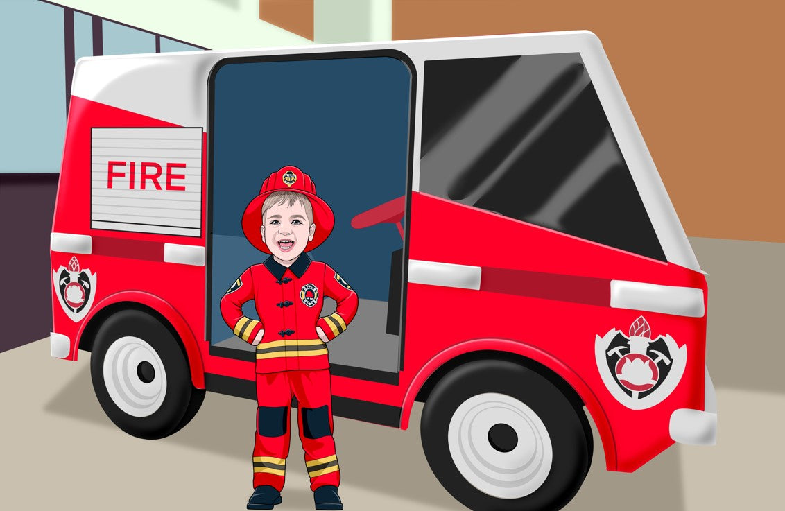 boy with firetruck