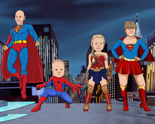 Load image into Gallery viewer, Family cartoon superhero art digital

