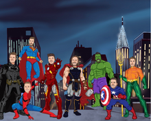 Load image into Gallery viewer, Group of friends superhero cartoon art
