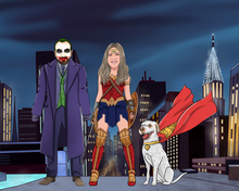 Load image into Gallery viewer, Superhero with dog digital art
