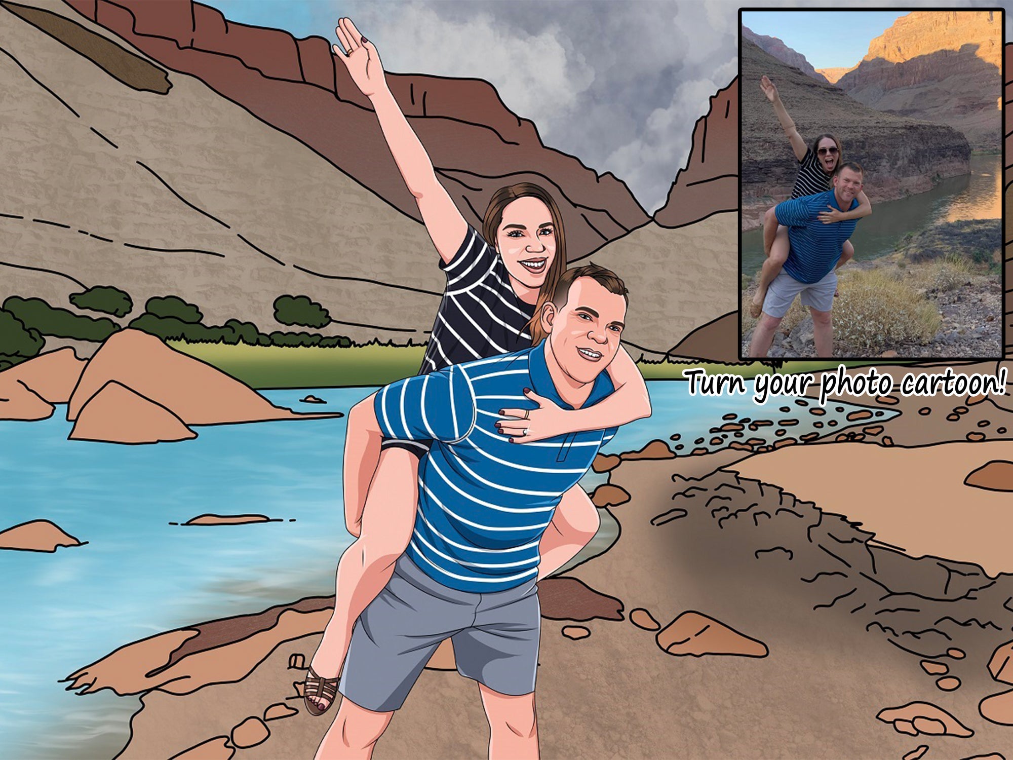 lady on mans back in the mountain outback